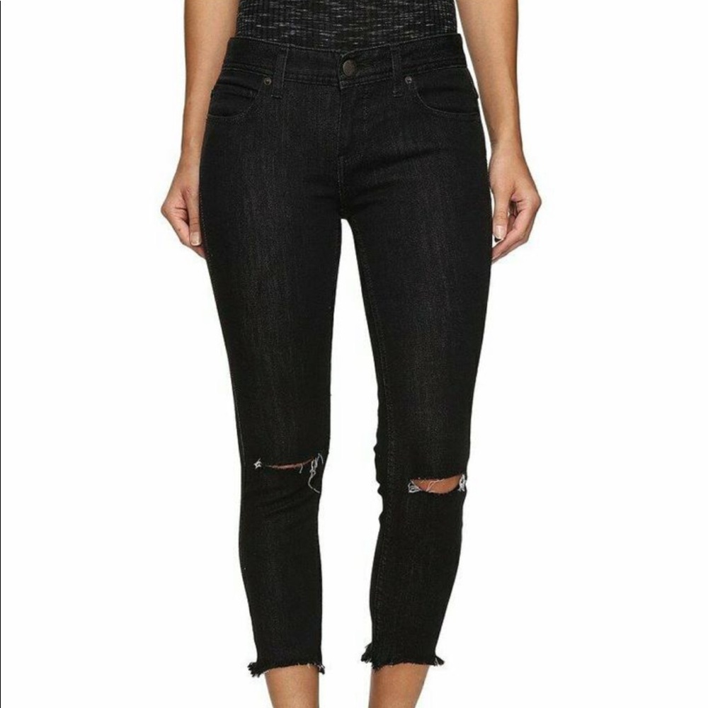 Free people destroyed raw hem ankle skinny jeans